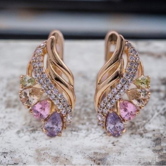 Multicolored Water Drop Cubic Zircon Rose Gold Plated Earrings by Grathia Cero - Picture 6 of 6